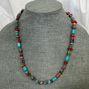 Vintage Turquoise, Lapis And Coral Beads trimmed in Brass W/ Crystals Assorted